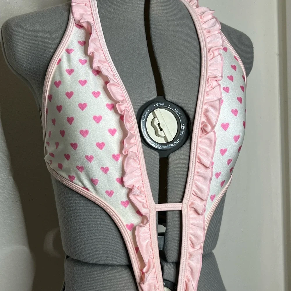 Skinny Dip Pink Heart Swimsuit Y2K Style Monokini Tiny Bikini Kawaii Small - Picture 2 of 5